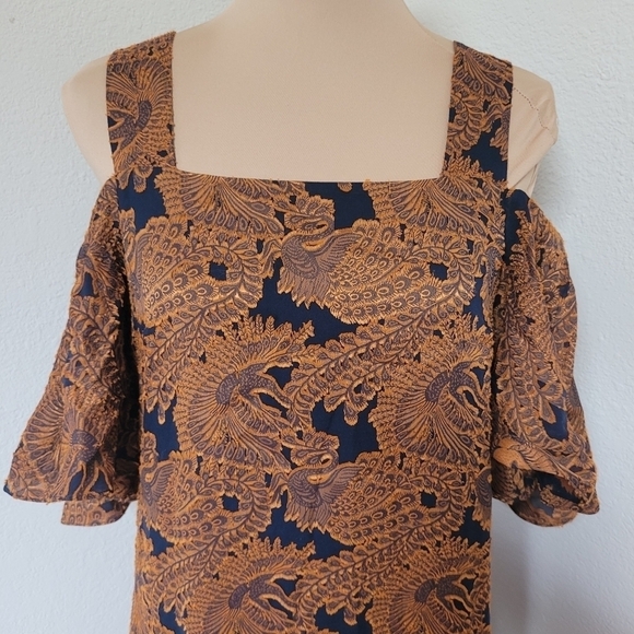 & Other Stories Blue and Gold Brocade Dress - Picture 3 of 6